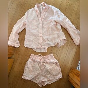 Cloth & Stone Blush Pink Linen Shorts and Shirt Small